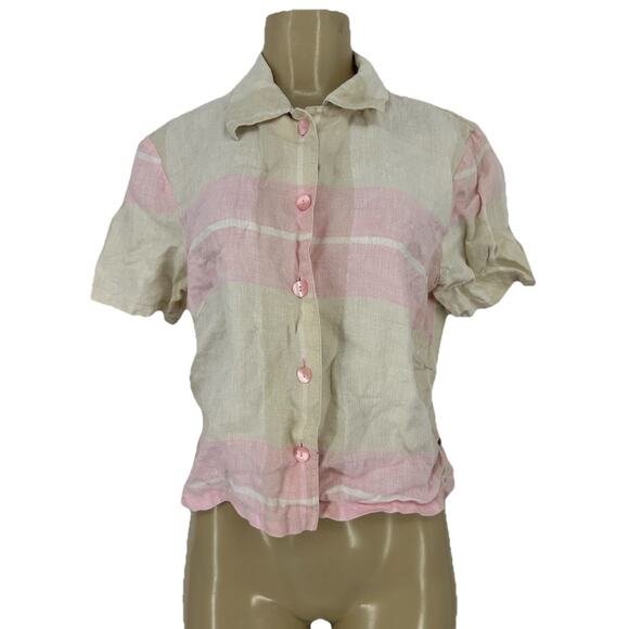 Neinhaus & Lotz US Size 10 Women Cropped Button Up Linen Shirt Short Sleeve 14-1 - Picture 1 of 8